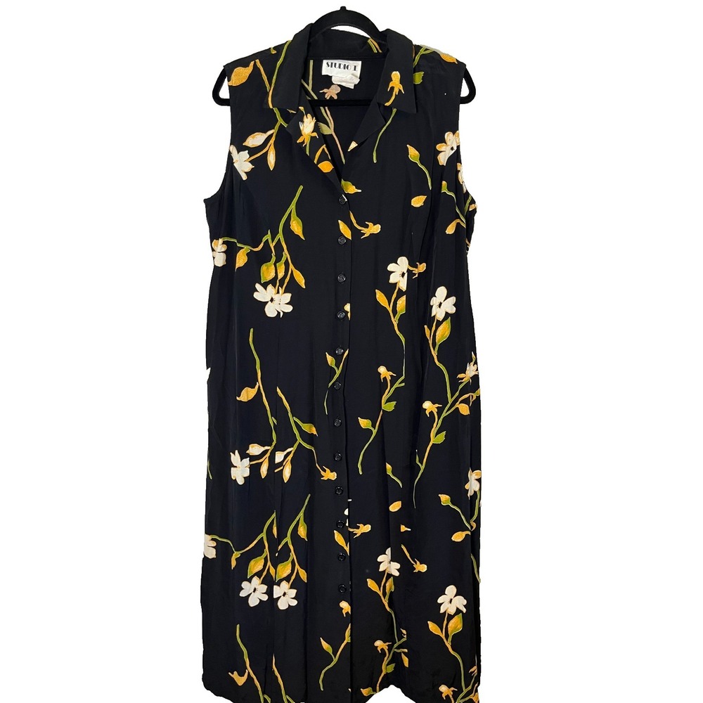 Colorful Floral Tank Maxi Dress Black 20W Cottage Retro Mod Festival Summer Chic